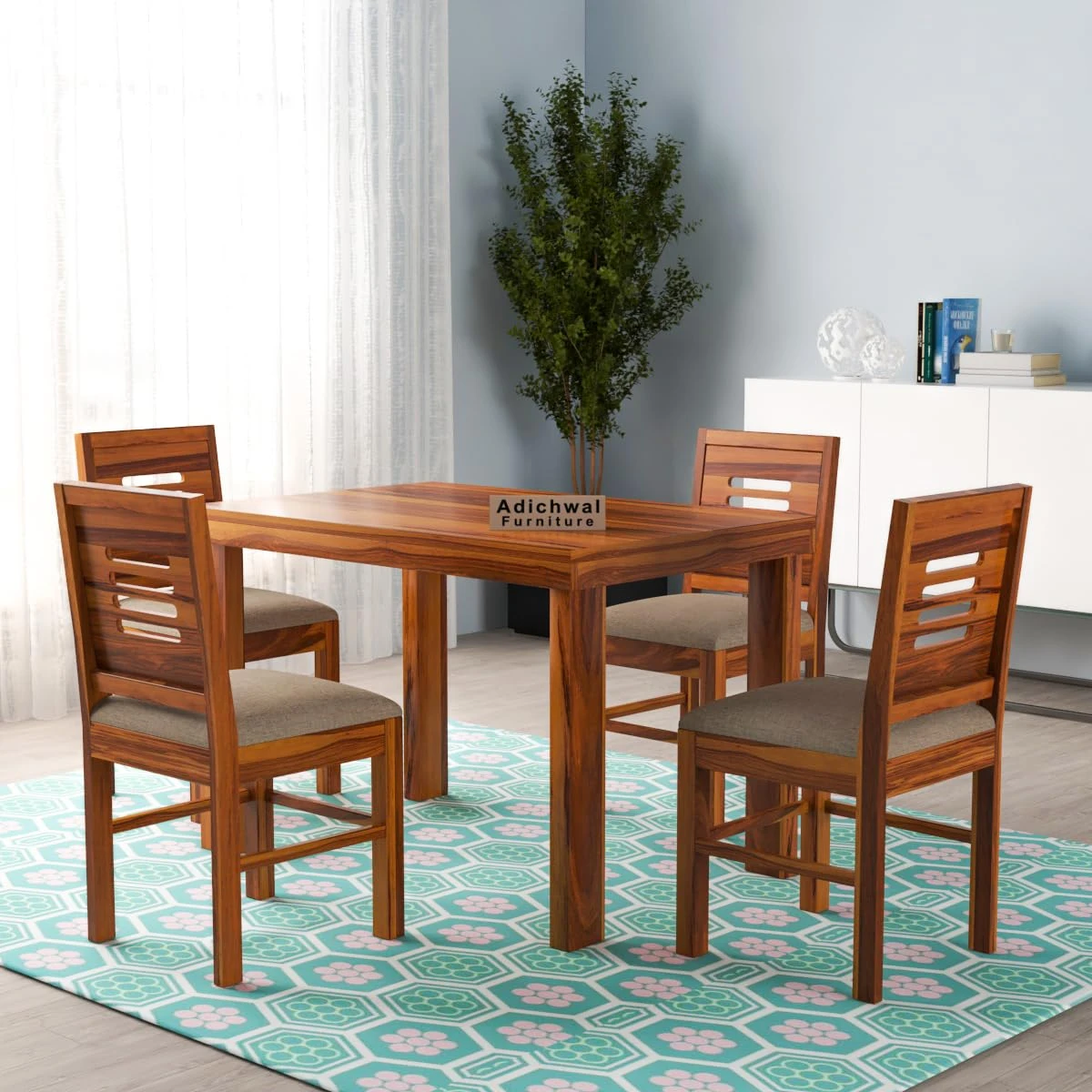 4 Seater Dining Set Dining Table Set with Cushioned Chairs for Dining Room Test  Child Category Desk and Decor