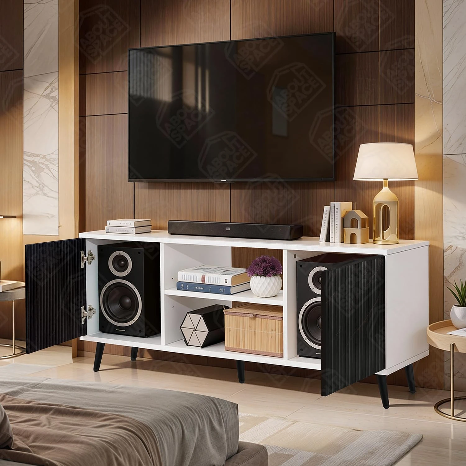 Modern Wooden TV Entertainment Unit with Storage Test  Child Category Desk and Decor
