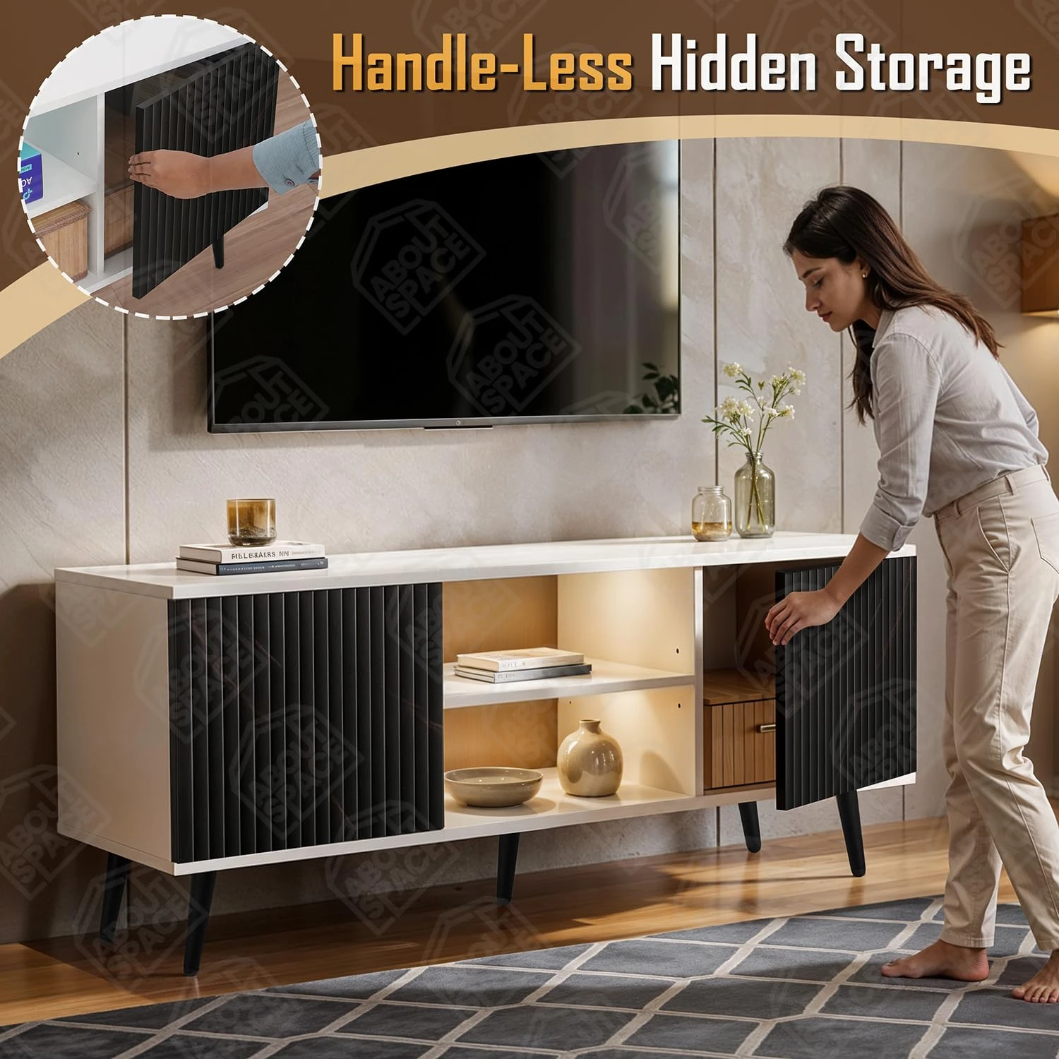Modern Wooden TV Entertainment Unit with Storage Test  Child Category Desk and Decor