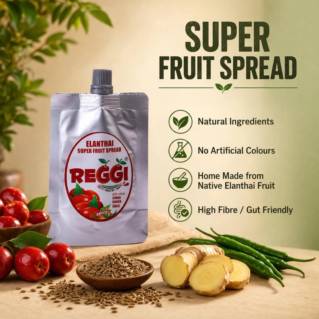 REGGI Elanthai Jujube Fruit Spread 50g Pouch | Cumin Ginger Chilli Flavour | Kids Healthy Jam Alternative | Natural Spicy Delight | Traditional Indian Snack for Bread & Roti Test  Child Category Desk and Decor