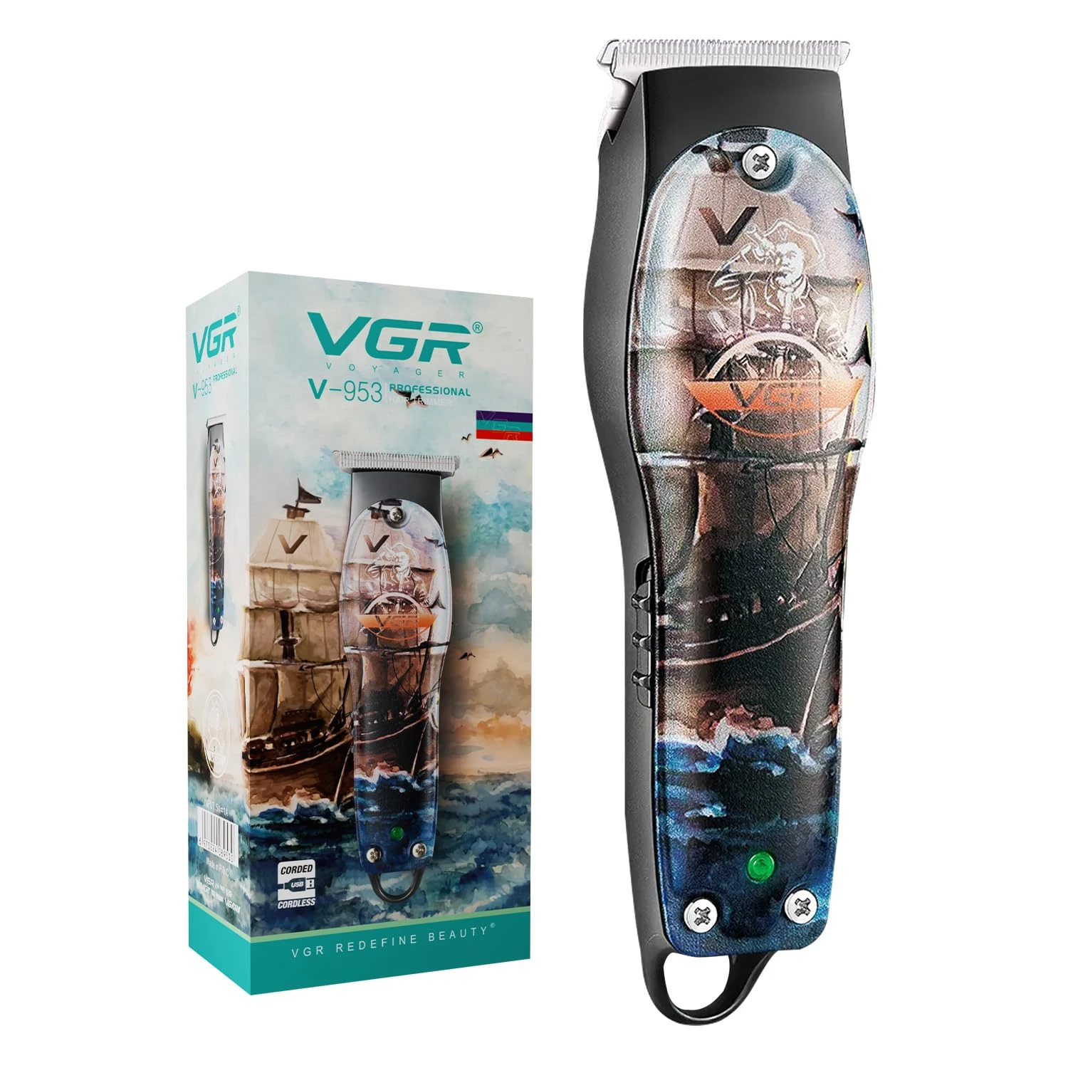 VGR V-953 Professional T-Blade Hair Trimmer for Men, 120 min Runtime with 3 Cutting Guide Combs