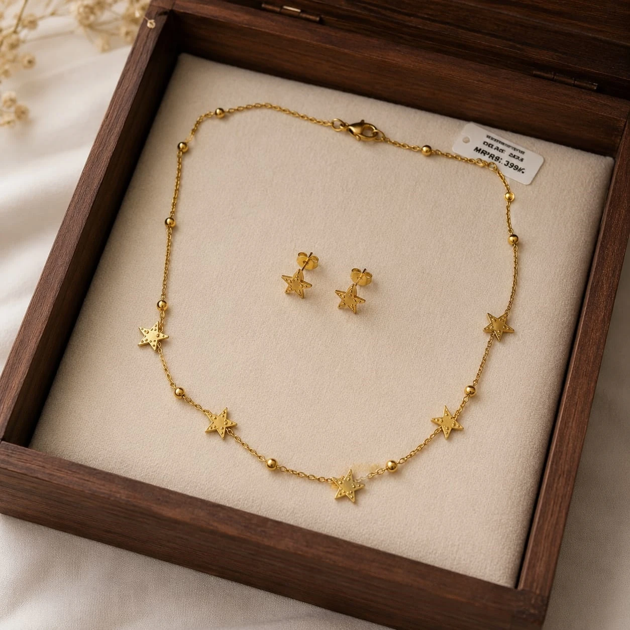 Gold Star Charm Chain With Matching Earrings