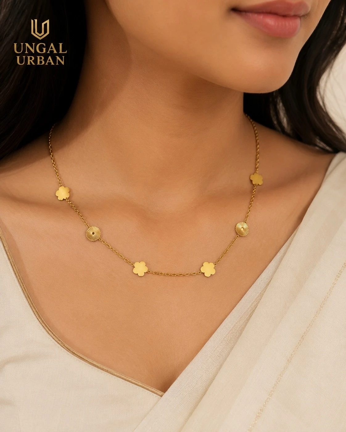 Golden Floral Charm Necklace